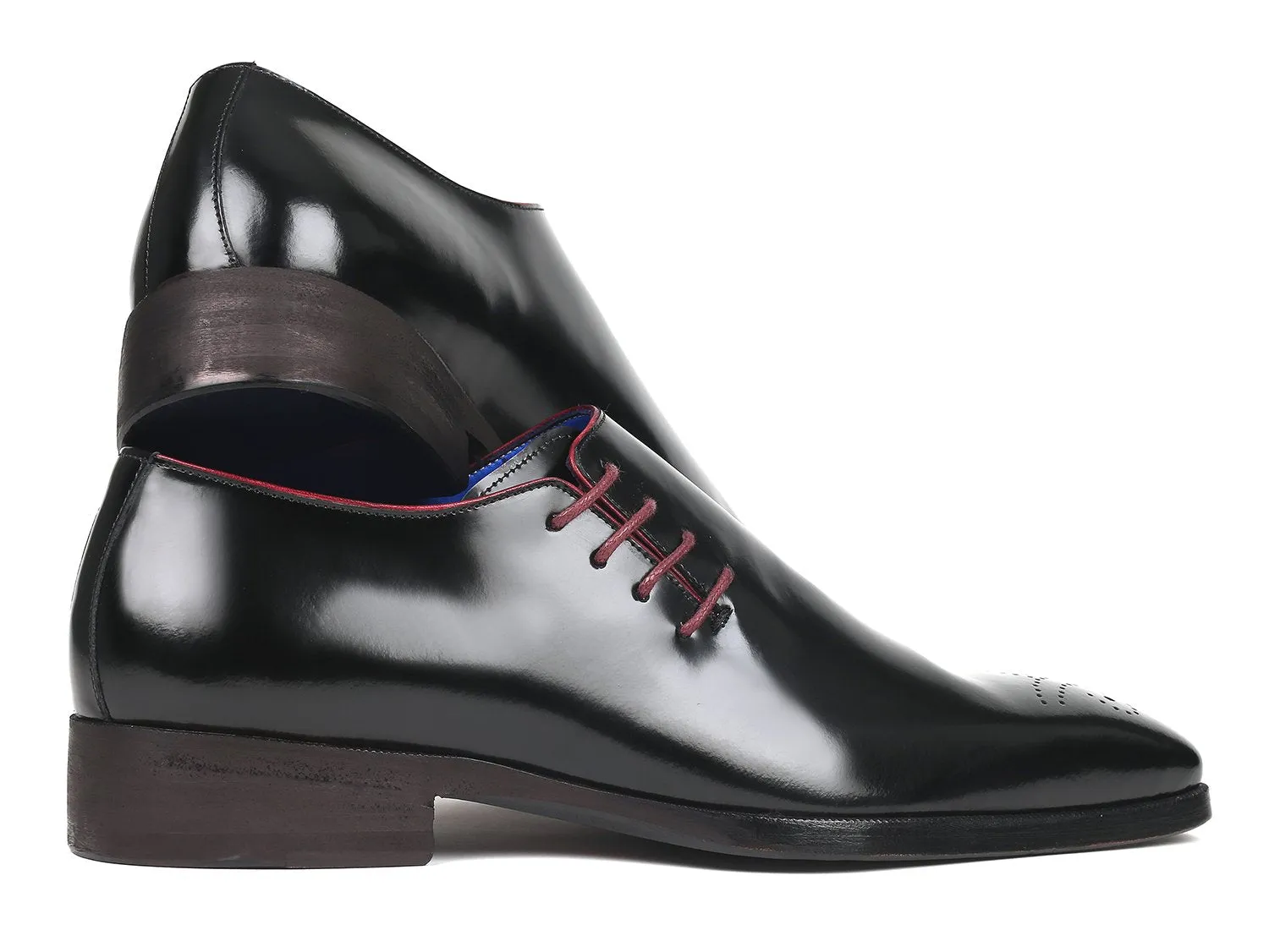 Paul Parkman Side Lace Polished Leather Oxfords in Black