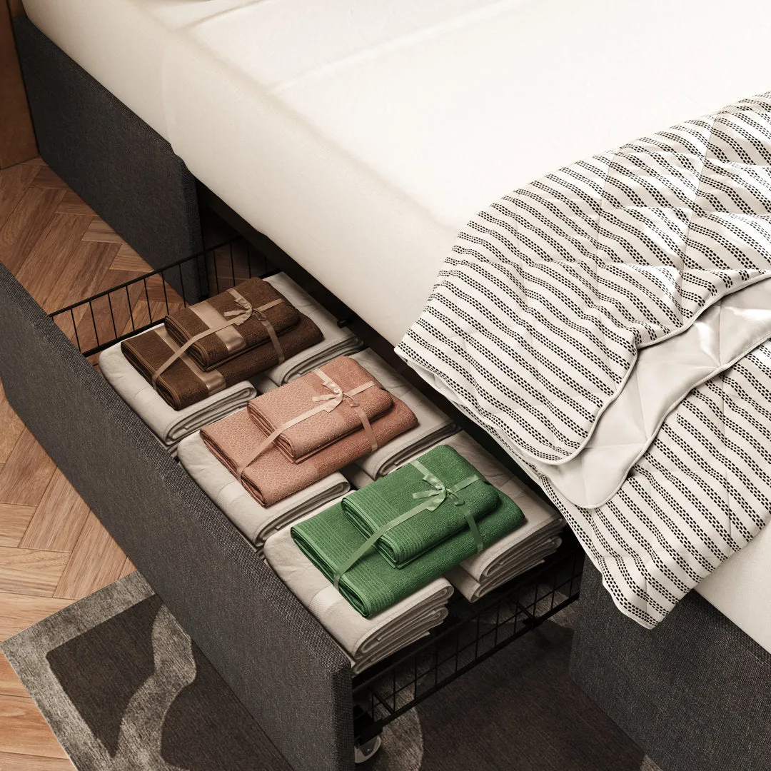 Platform Bed With Storage, 3 Large Drawers On Wheels, Fabric Upholstered Platform Bed, No Box Spring Needed, Solid Wood Slats Support, Easy Assembly, Dark Grey Latitude Run® Size: Full/Double