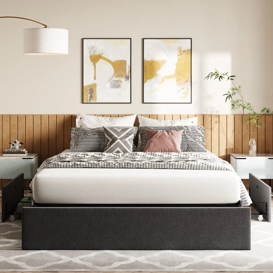 Platform Bed With Storage, 3 Large Drawers On Wheels, Fabric Upholstered Platform Bed, No Box Spring Needed, Solid Wood Slats Support, Easy Assembly, Dark Grey Latitude Run® Size: Full/Double