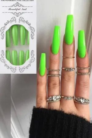 Press On Nails French Tip Neon Matte Glossy Coffin Nail Kit