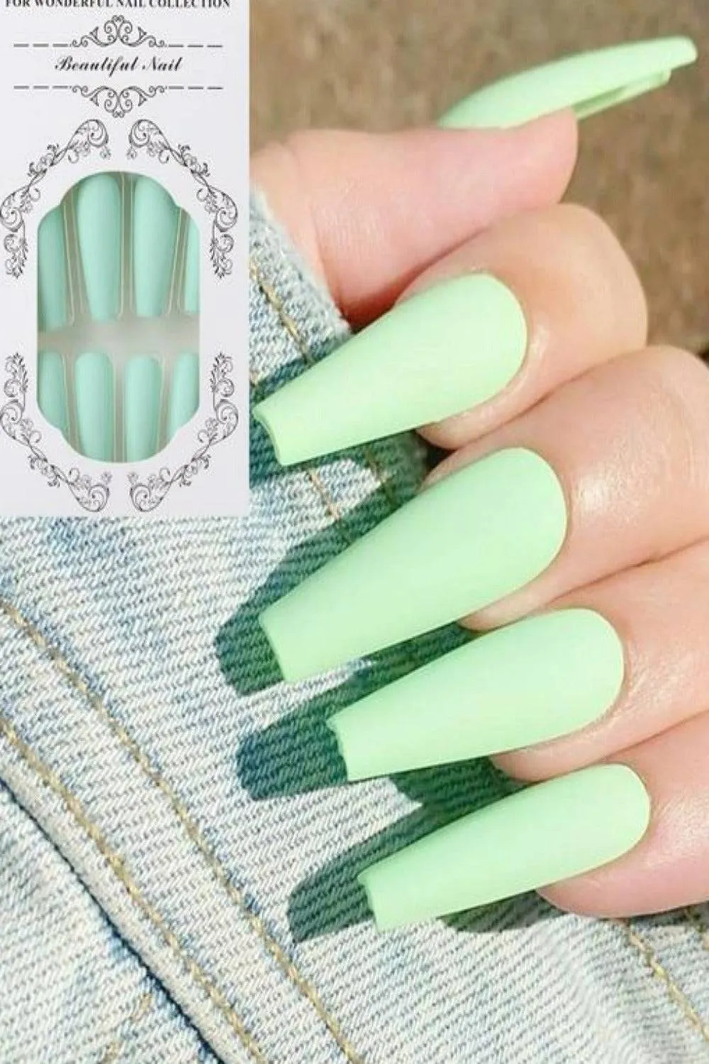 Press On Nails French Tip Neon Matte Glossy Coffin Nail Kit