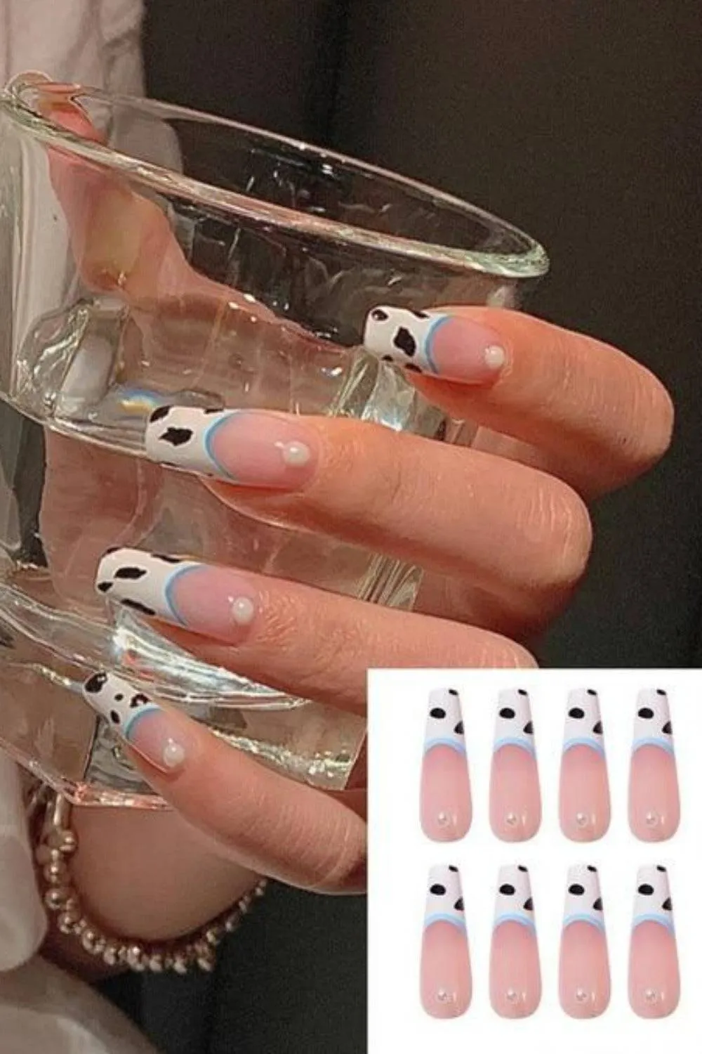 Press On Nails French Tip Neon Matte Glossy Coffin Nail Kit