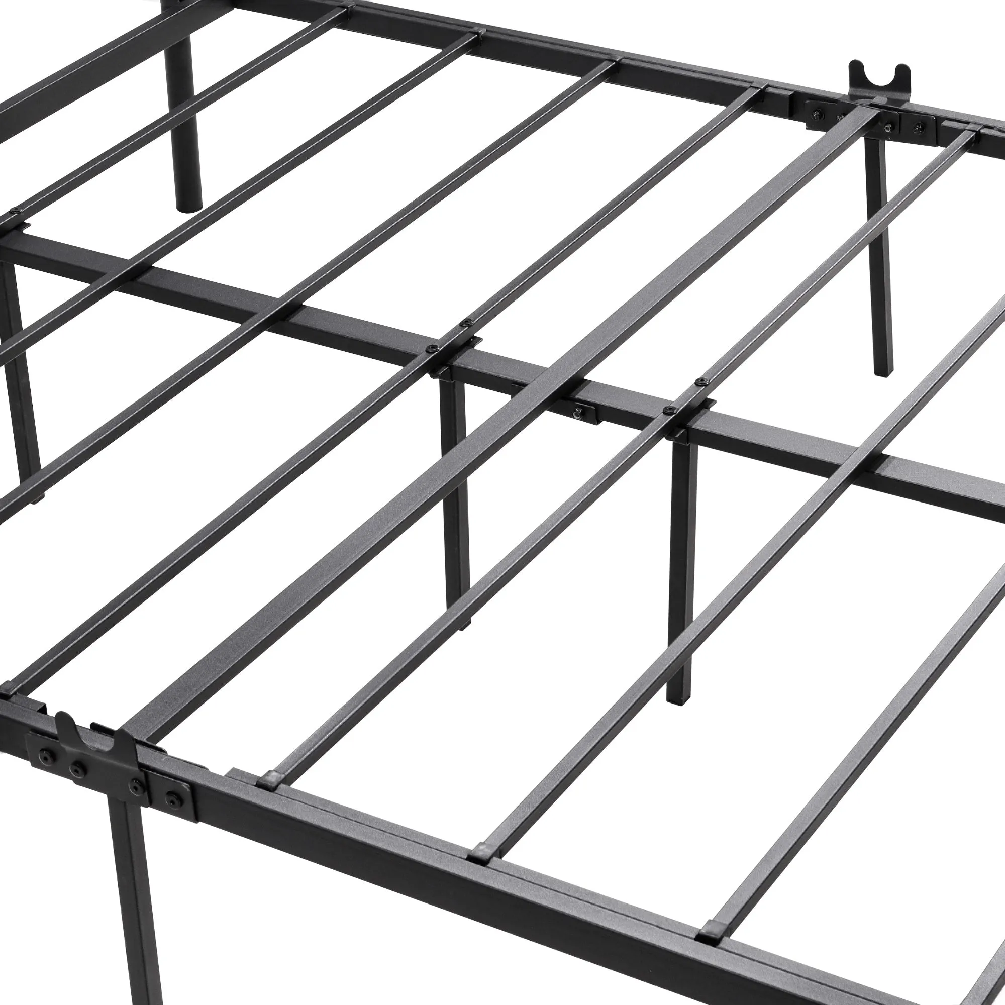 Queen Size Metal Canopy Bed Frame with Headboard and Footboard Black