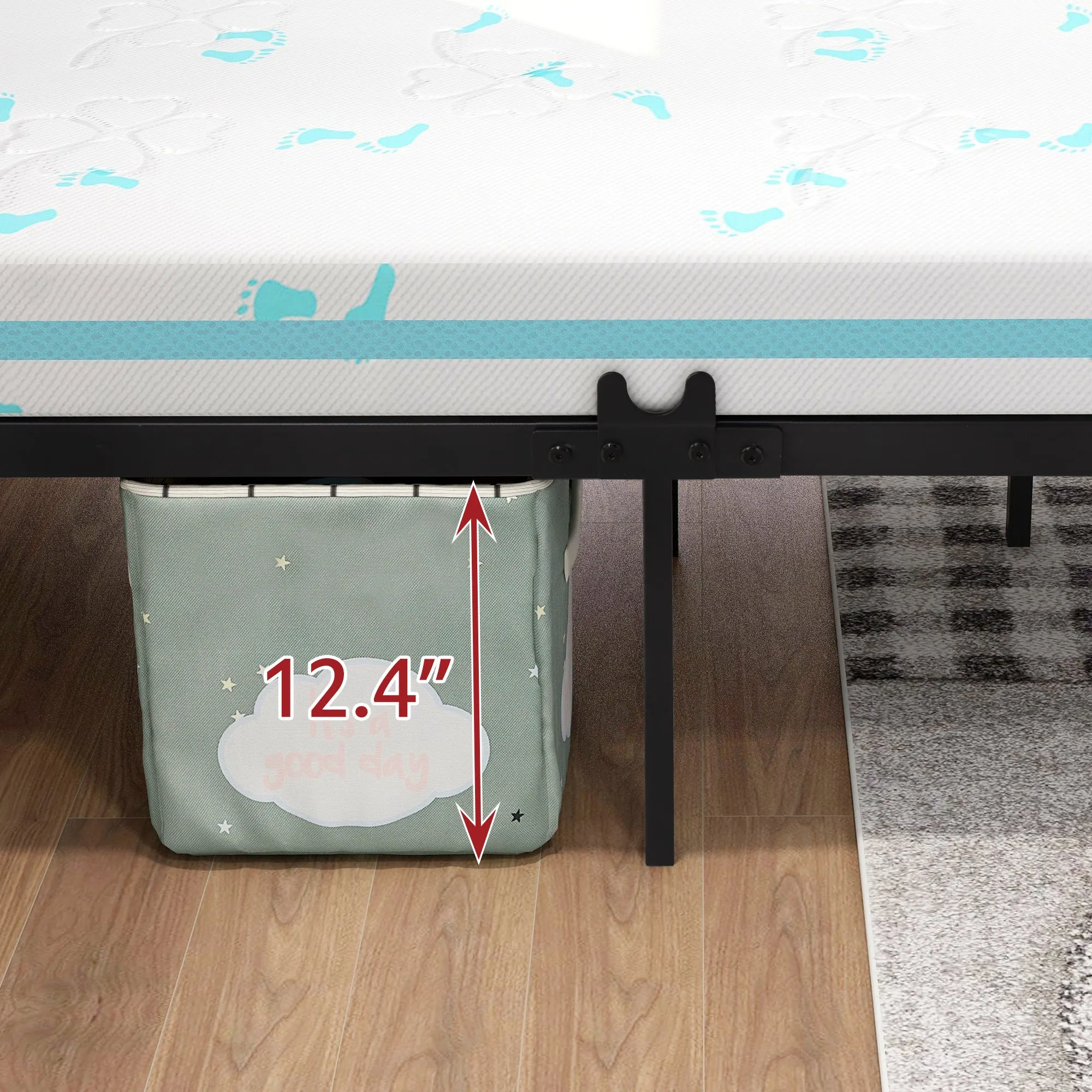 Queen Size Metal Canopy Bed Frame with Headboard and Footboard Black