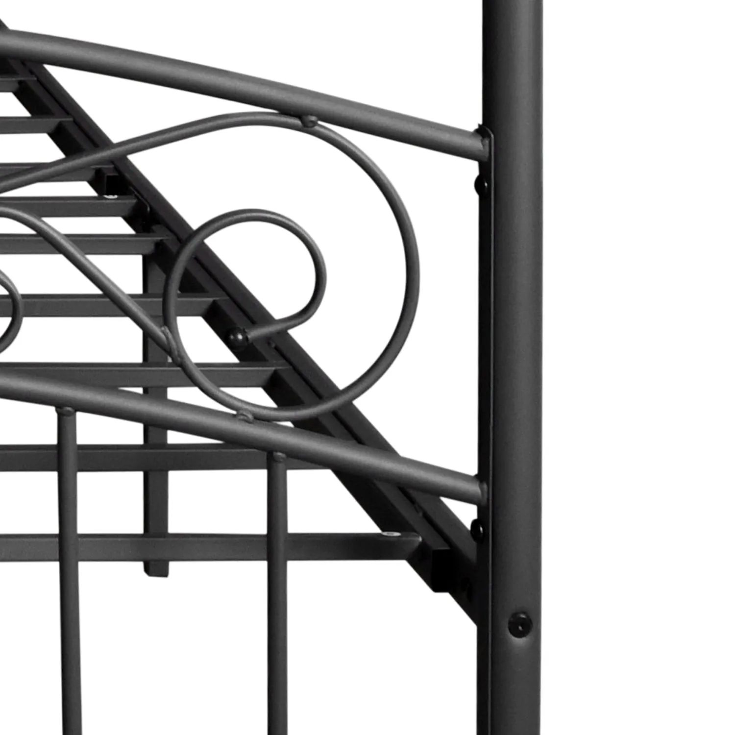 Queen Size Metal Canopy Bed Frame with Headboard and Footboard Black