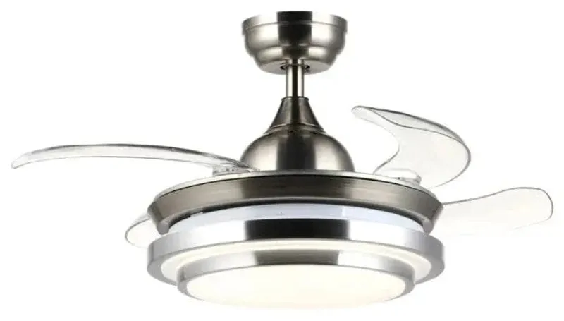 Retractable  Ceiling Fan Light Double Aluminium Silver F8605-500