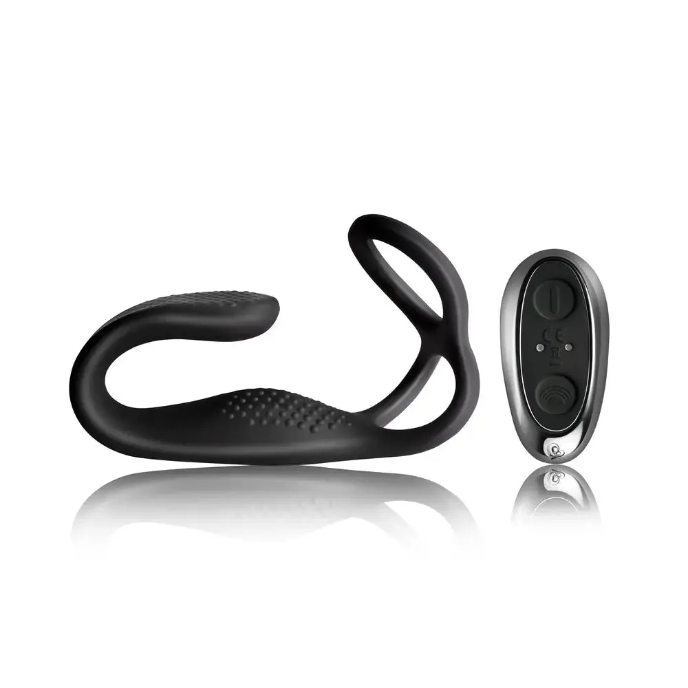 Rocks off Silicone Black Rechargeable Cock Ring and Anal Stim