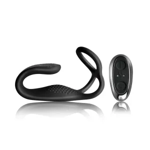 Rocks off Silicone Black Rechargeable Cock Ring and Anal Stim