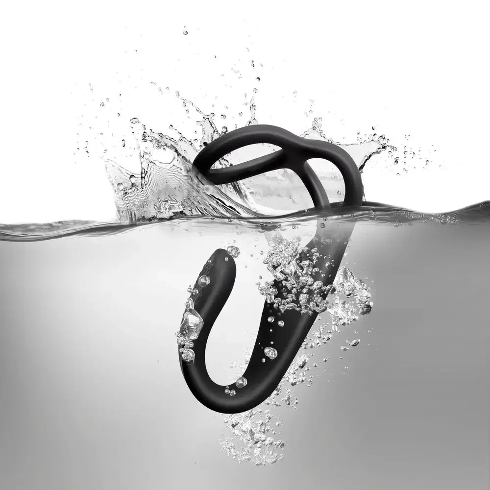 Rocks off Silicone Black Rechargeable Cock Ring and Anal Stim
