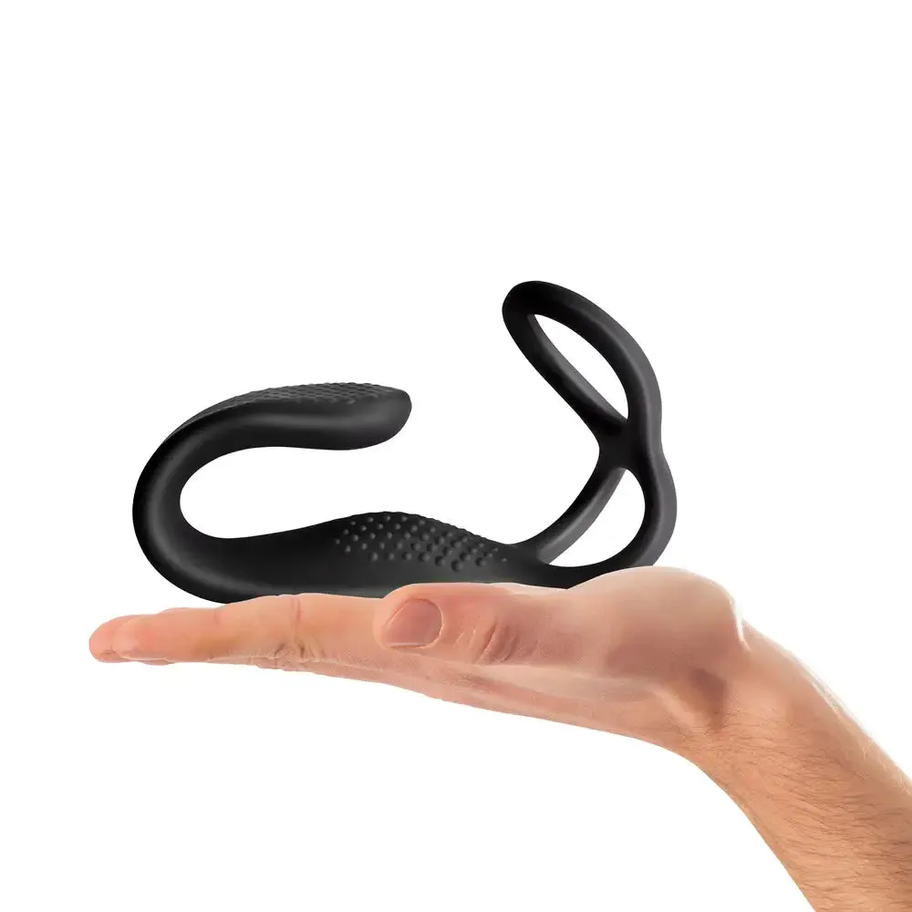 Rocks off Silicone Black Rechargeable Cock Ring and Anal Stim