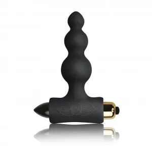 Rocks off Silicone Black Ribbed Butt Plug with 7-functions