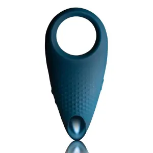 Rocks off Silicone Blue Rechargeable Vibrating Cock Ring with 10-functions