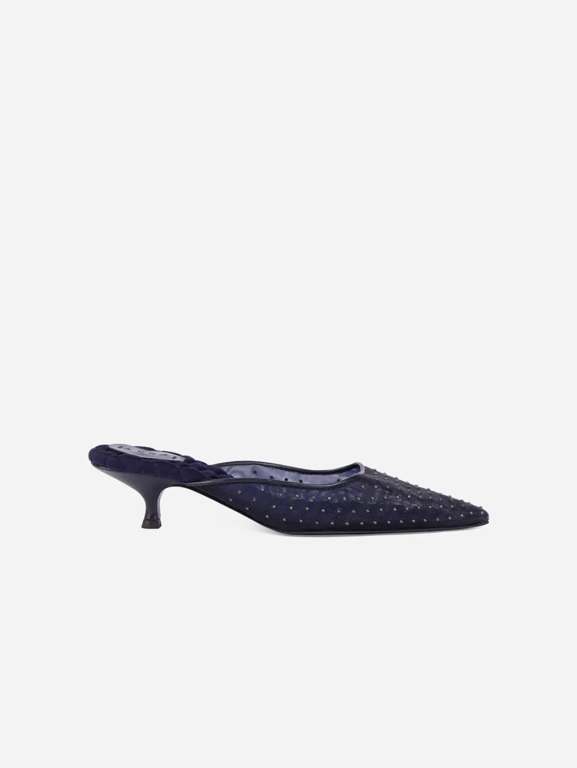 Rosa Vegan Cotton Studded Heeled Mules | Navy