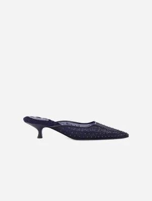 Rosa Vegan Cotton Studded Heeled Mules | Navy