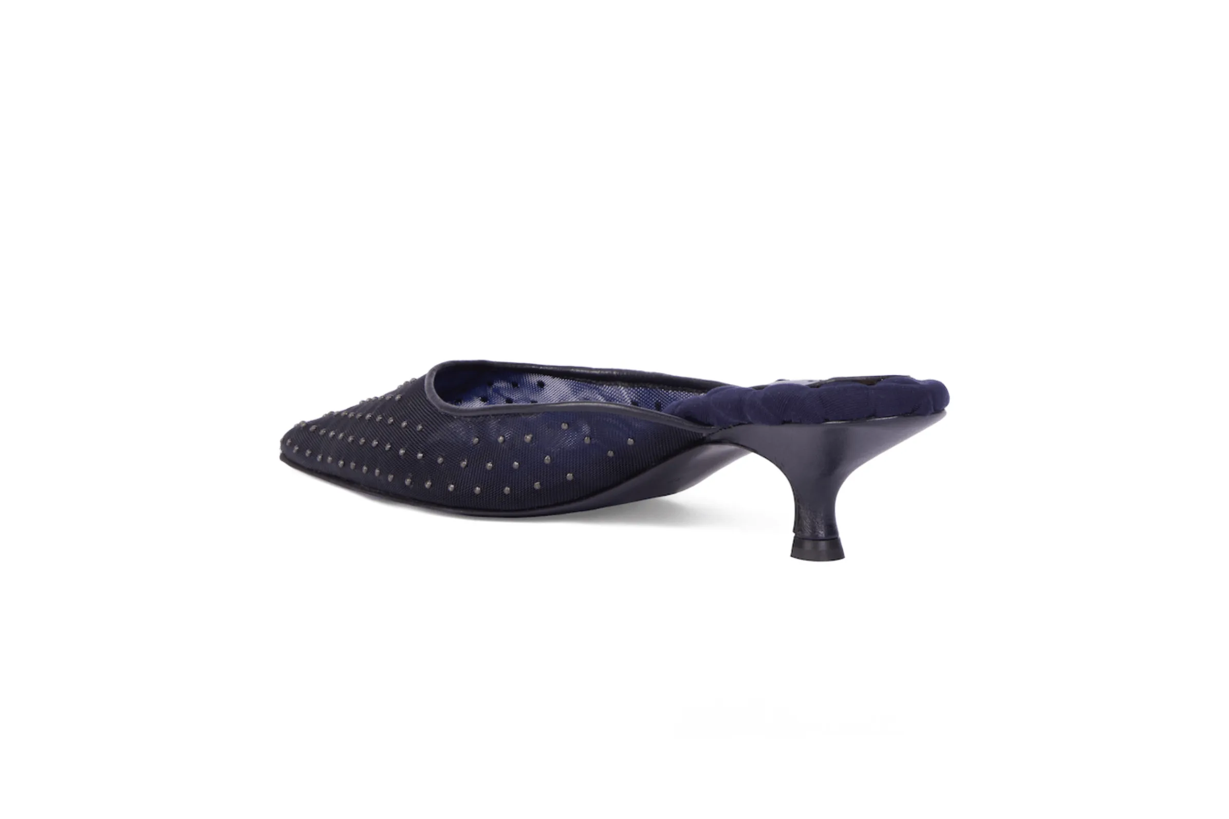 Rosa Vegan Cotton Studded Heeled Mules | Navy