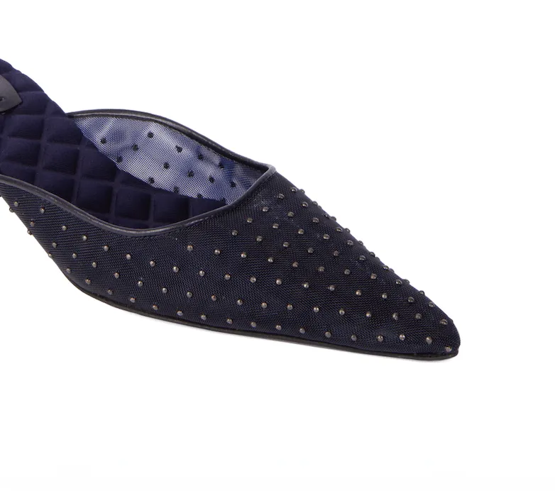 Rosa Vegan Cotton Studded Heeled Mules | Navy