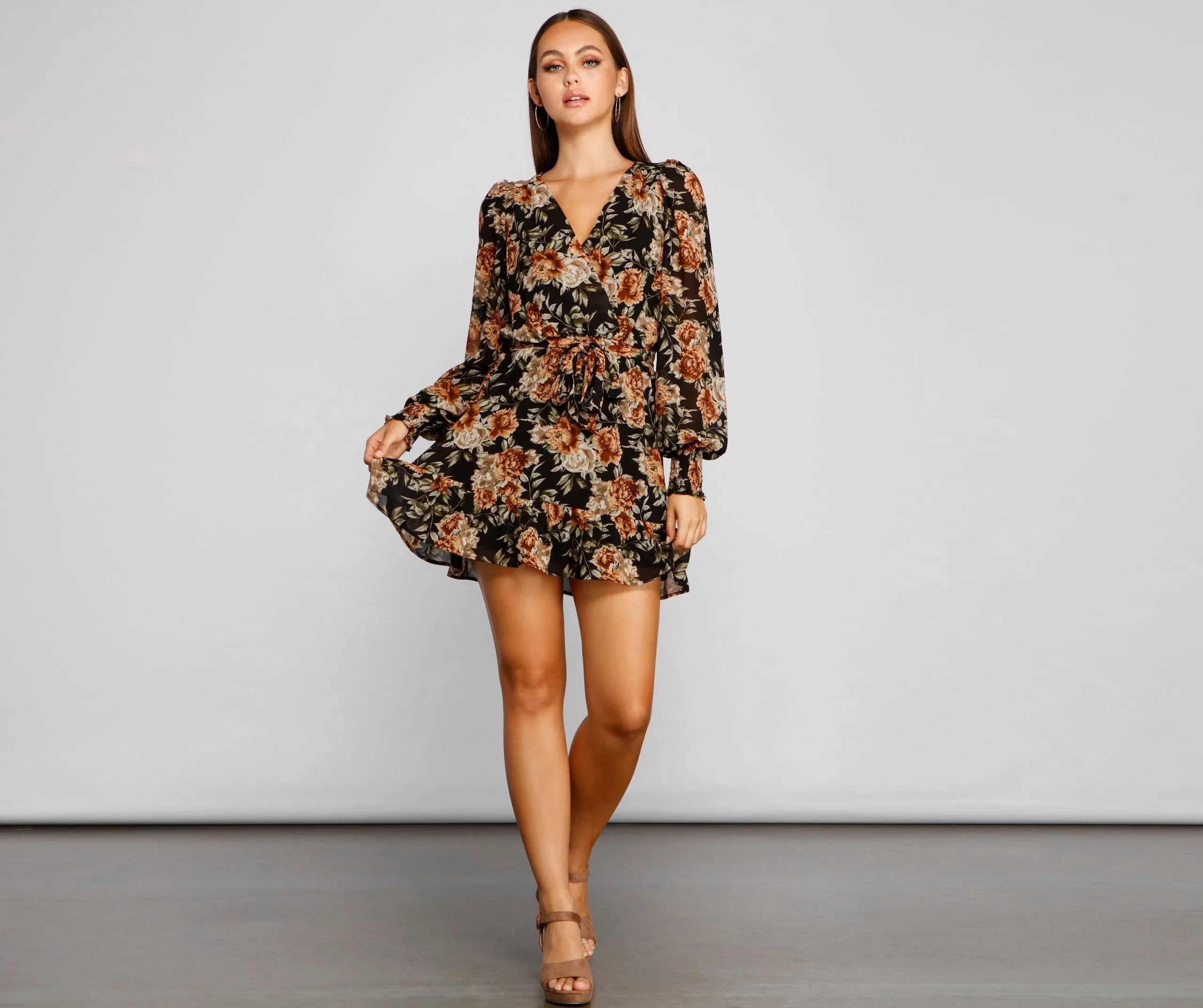 Ruffled Romance Stylish Floral Skater Dress
