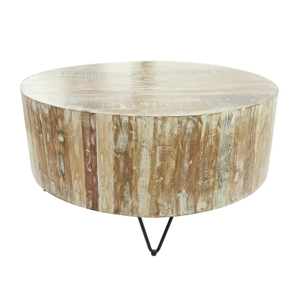 Rustic Round Coffee Table with Natural Wood Top and Metal Legs