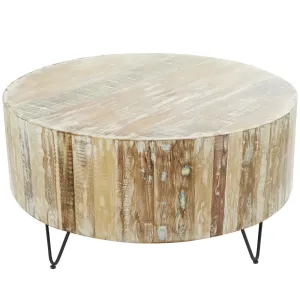 Rustic Round Coffee Table with Natural Wood Top and Metal Legs