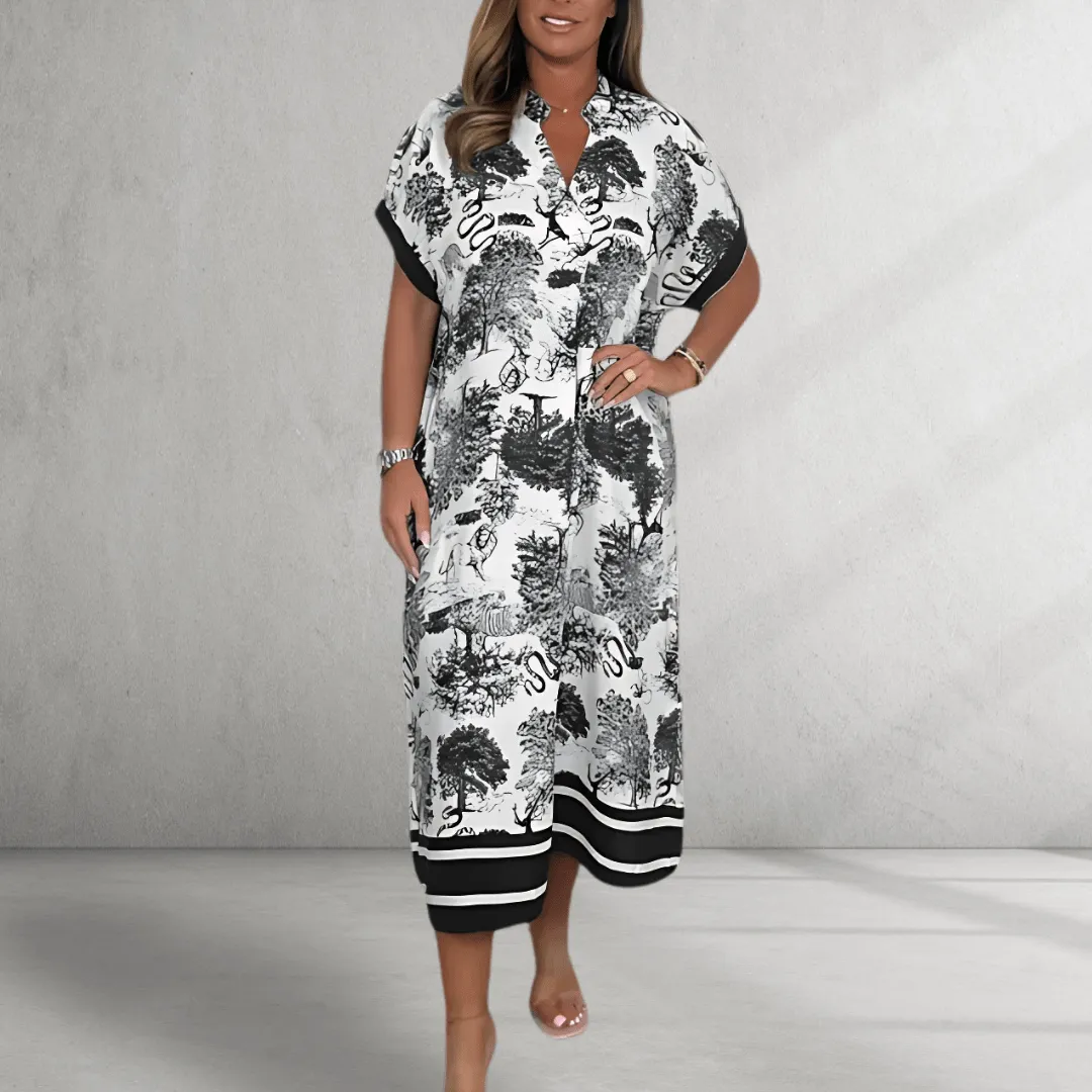 Shirt Dress – Nature Print – Relaxed Midi Fit