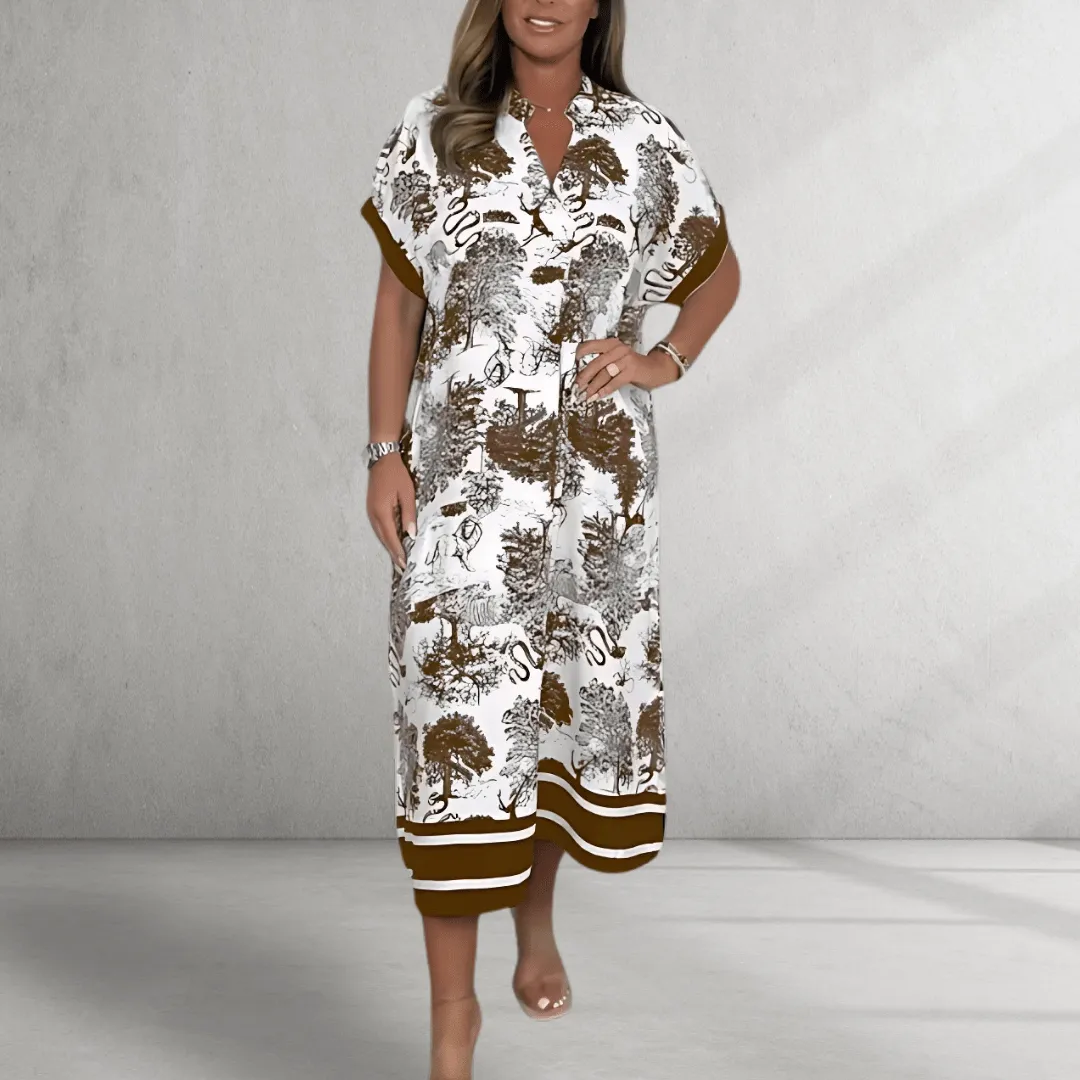 Shirt Dress – Nature Print – Relaxed Midi Fit