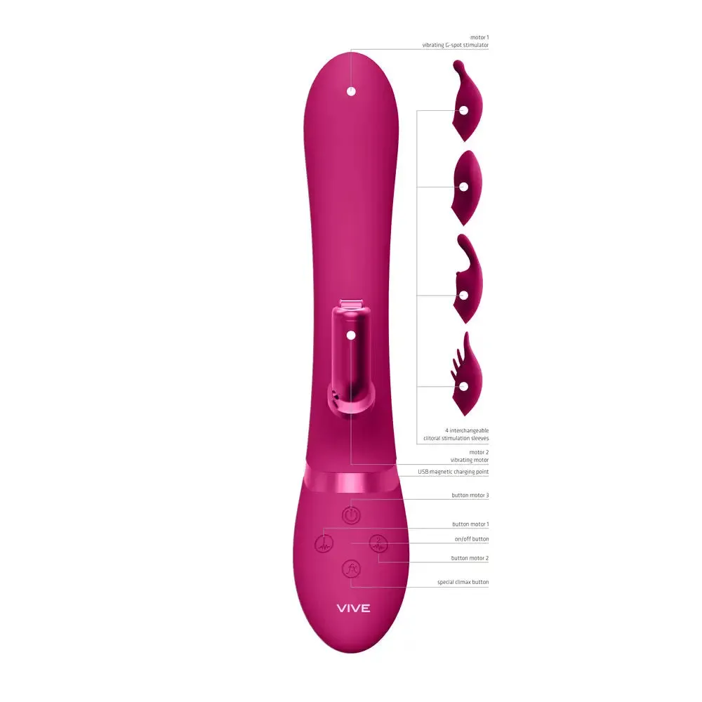Shots Silicone Pink Rechargeable Rabbit Vibrator with 3 Interchangeable Heads
