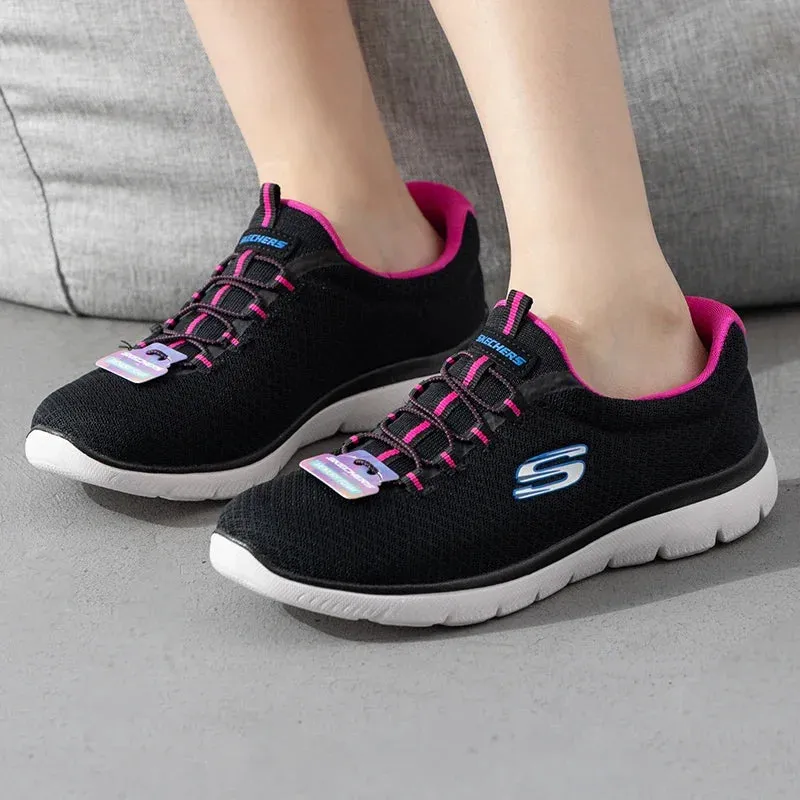 Skechers Skechers women's shoes mesh breathable lightweight cushioning one-foot sports and casual shoes