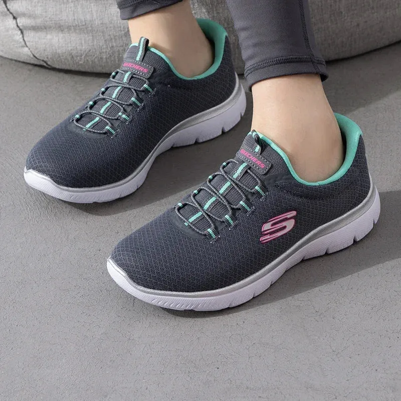Skechers Skechers women's shoes mesh breathable lightweight cushioning one-foot sports and casual shoes