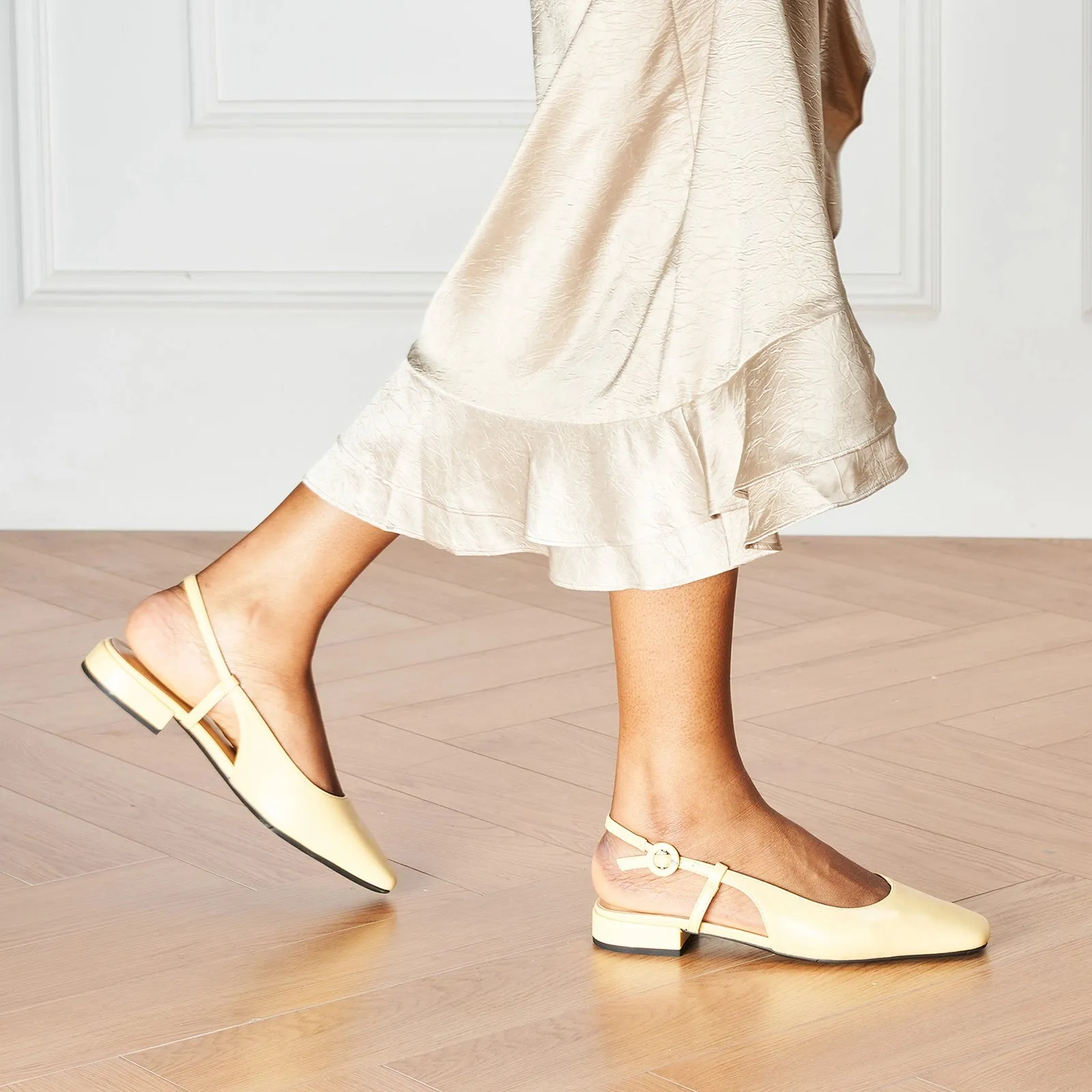 Square Toe Block Heel Slingback Sandals (Alyssa F) Social