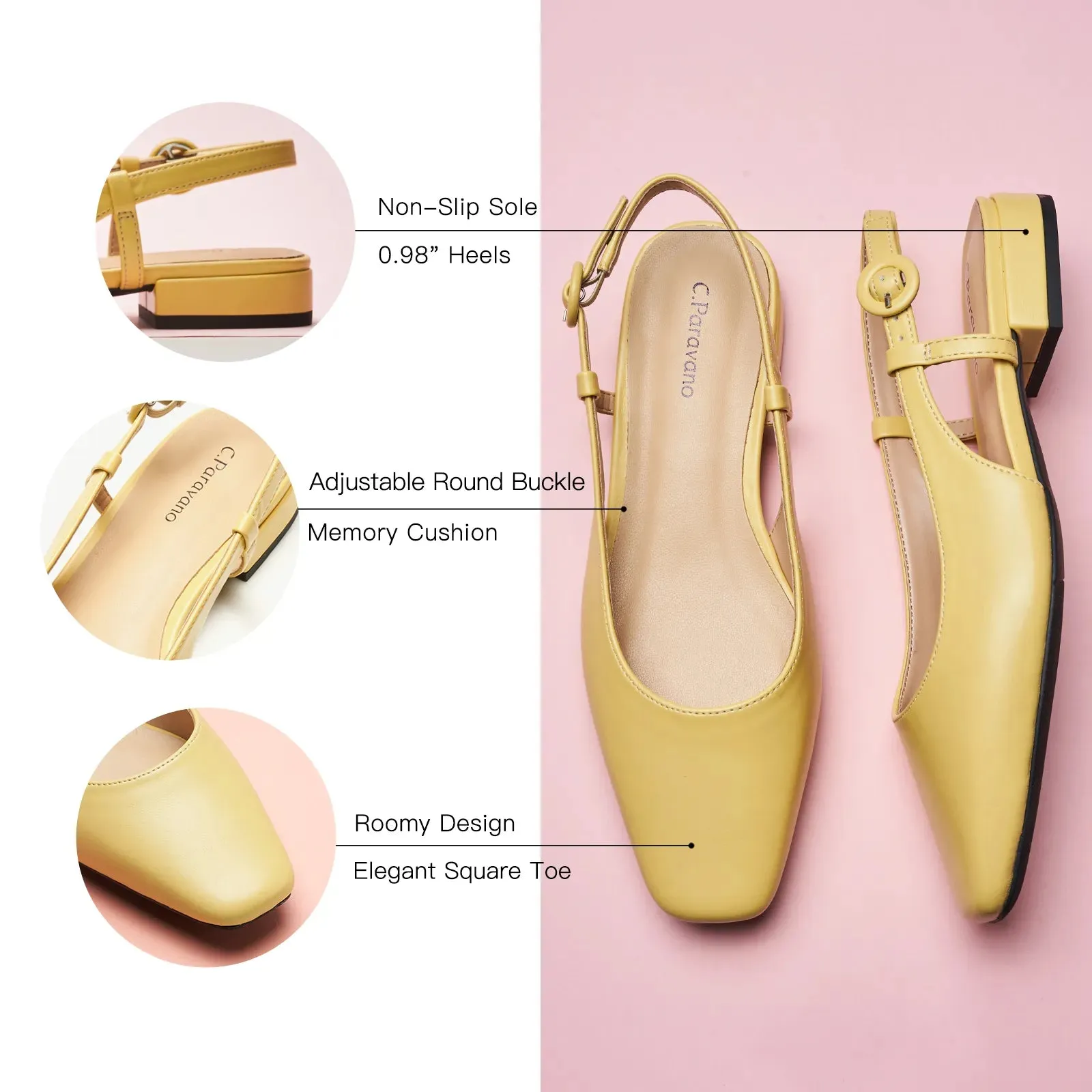Square Toe Block Heel Slingback Sandals (Alyssa F) Social
