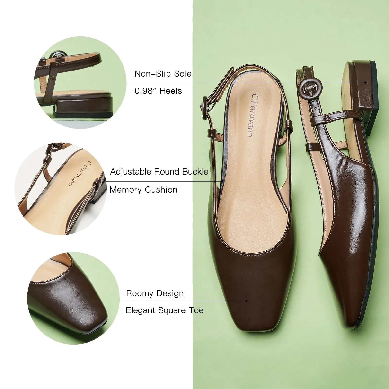 Square Toe Block Heel Slingback Sandals (Alyssa F) Social