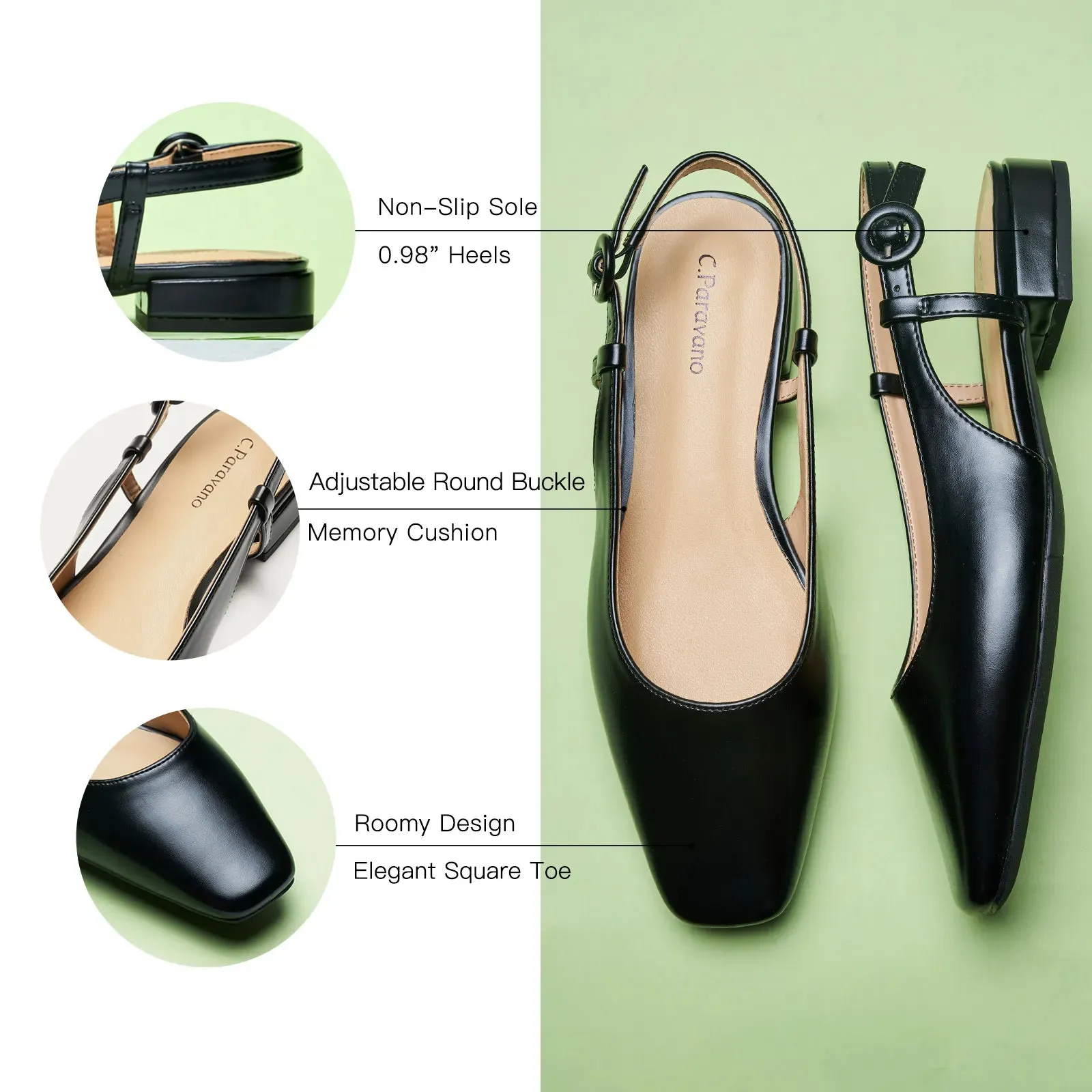 Square Toe Block Heel Slingback Sandals (Alyssa F) Social