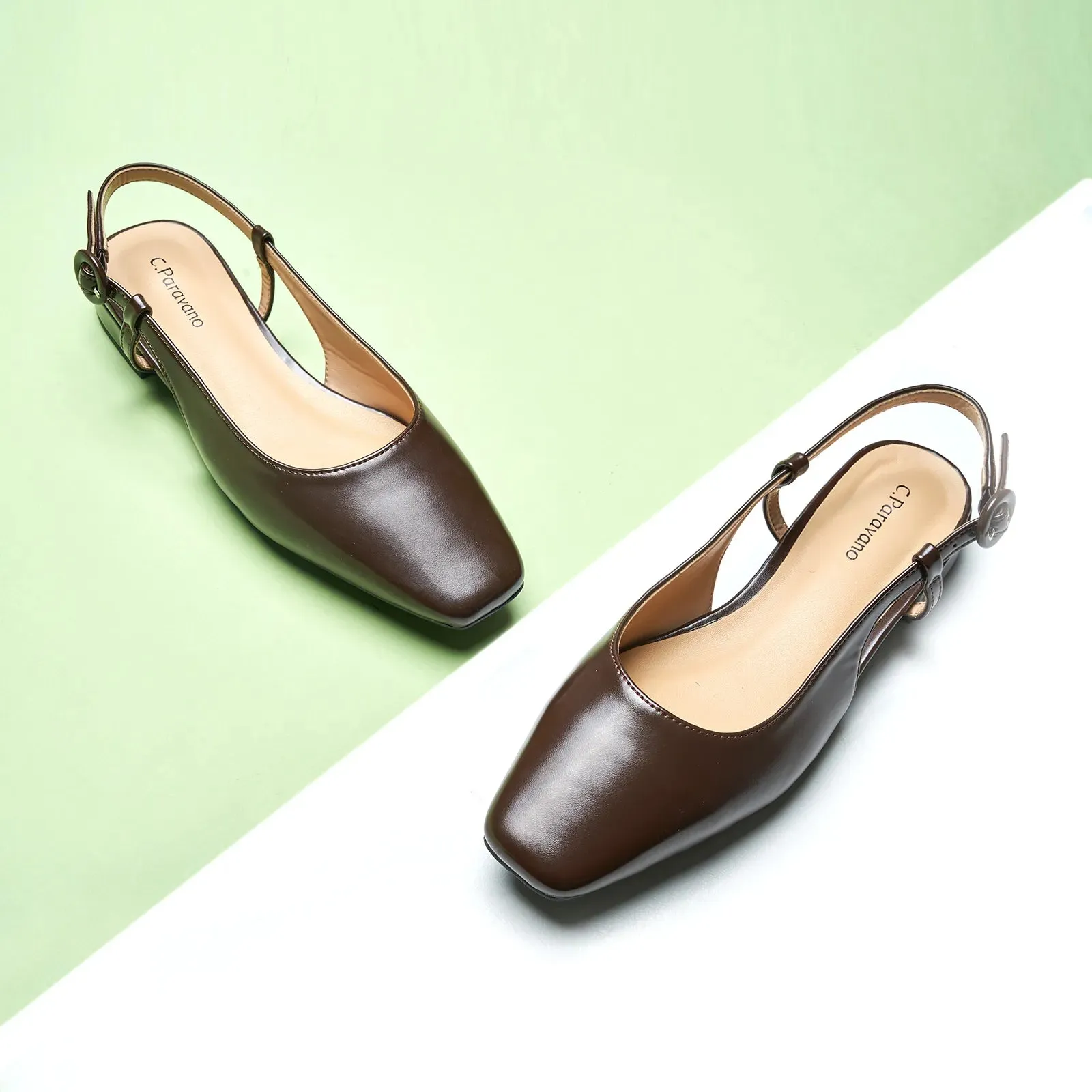 Square Toe Block Heel Slingback Sandals (Alyssa F) Social