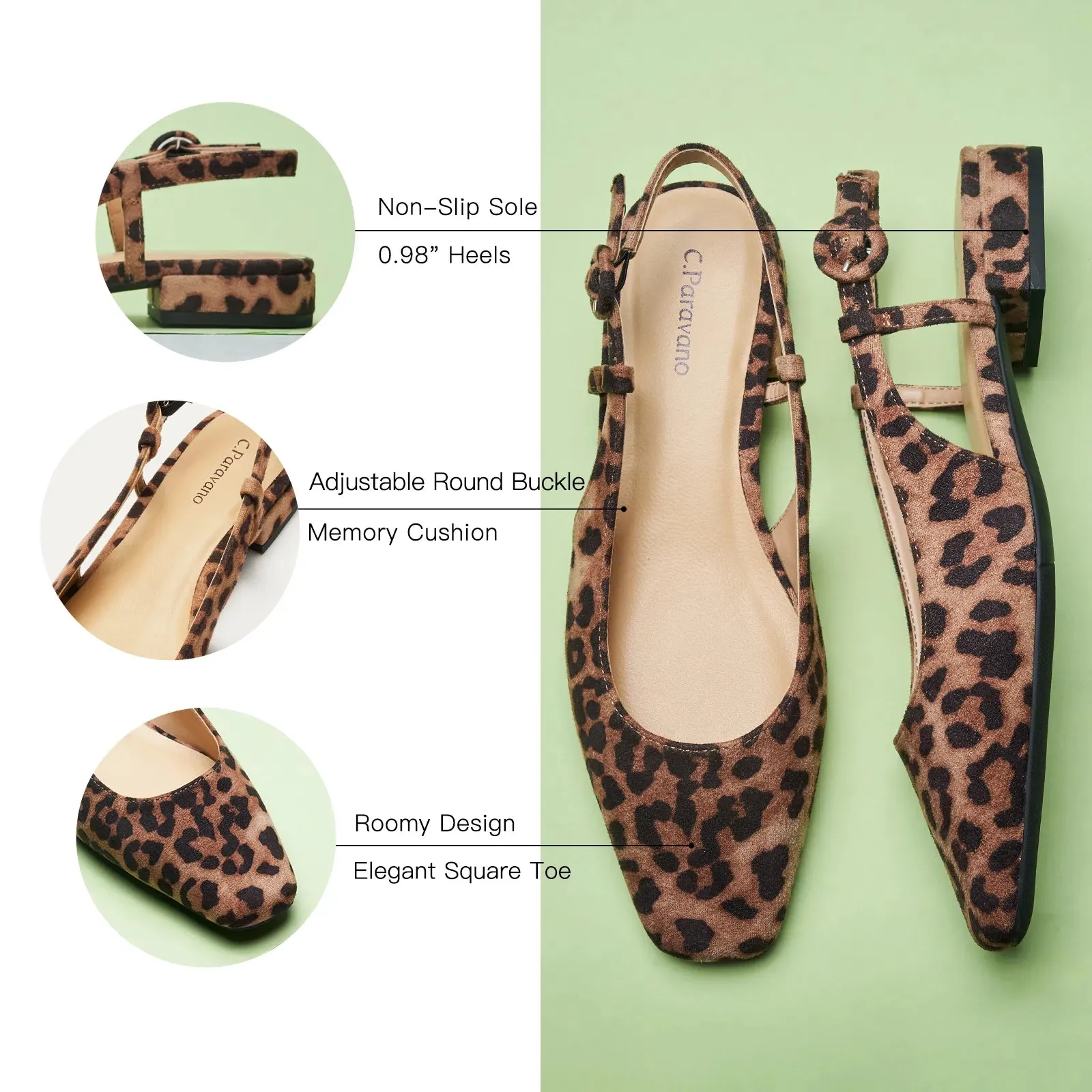 Square Toe Block Heel Slingback Sandals (Alyssa F) Social