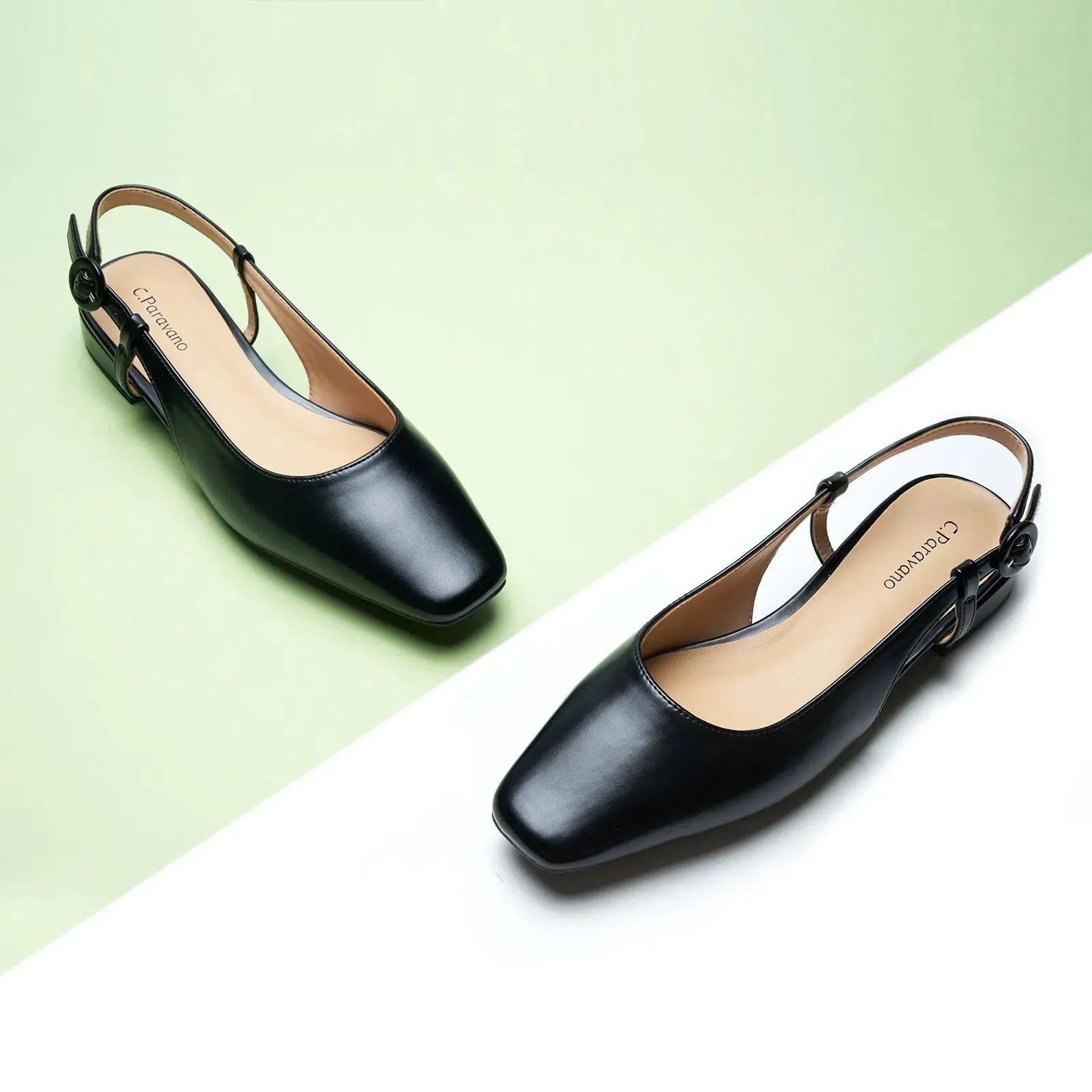 Square Toe Block Heel Slingback Sandals (Alyssa F) Social