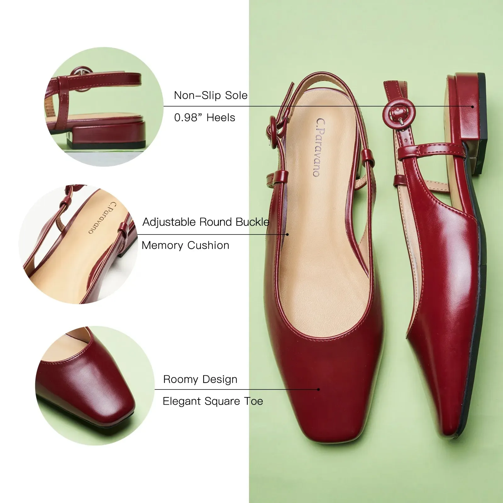 Square Toe Block Heel Slingback Sandals (Alyssa F) Social