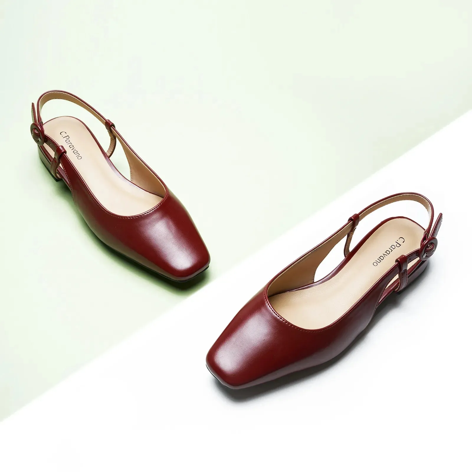 Square Toe Block Heel Slingback Sandals (Alyssa F) Social