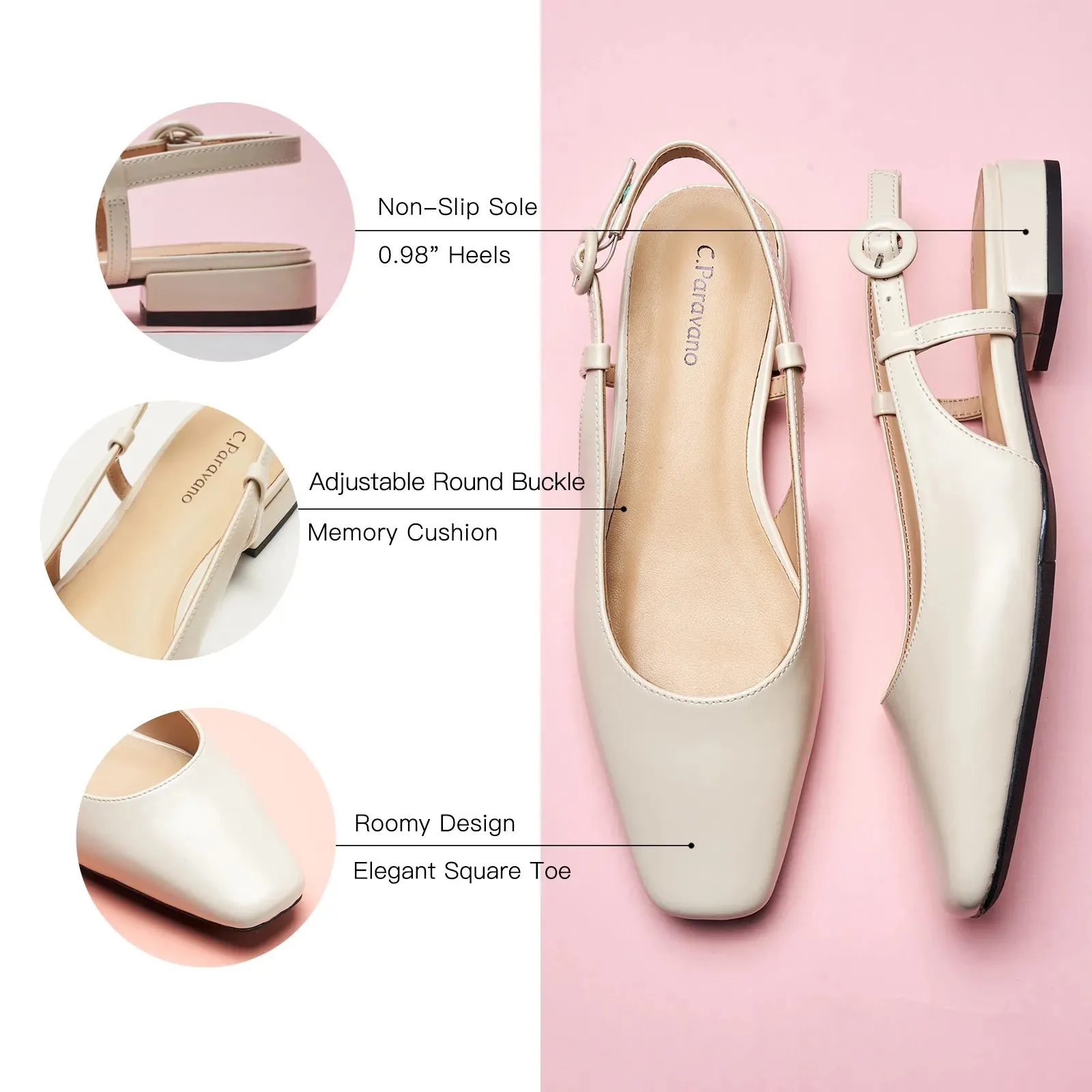 Square Toe Block Heel Slingback Sandals (Alyssa F) Social