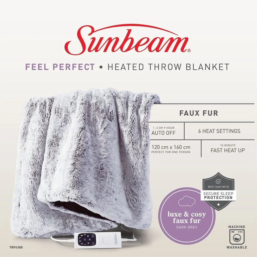 Sunbeam Heated Throw Blanket Electric Soft Fur Fleece Winter Warm Snug Caravan