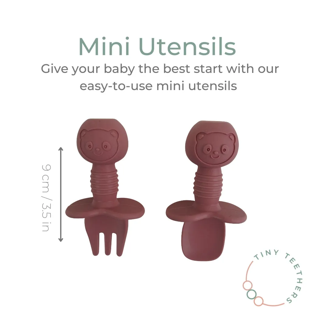 Tiny Teethers Mini Fork   Spoon Silicone Utensil Set - Sage