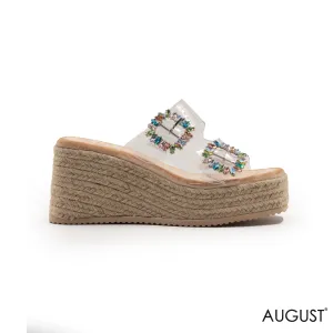 TRANSPARENT STRAPS,WEDGE SOLE WITH CRYSTAL BUCKLES