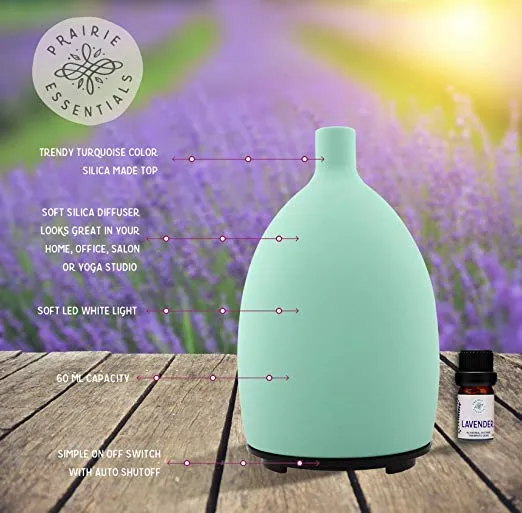 Turquoise Silica Essential Oils Diffuser, 60ml, with 5ml Bottle of Lavender