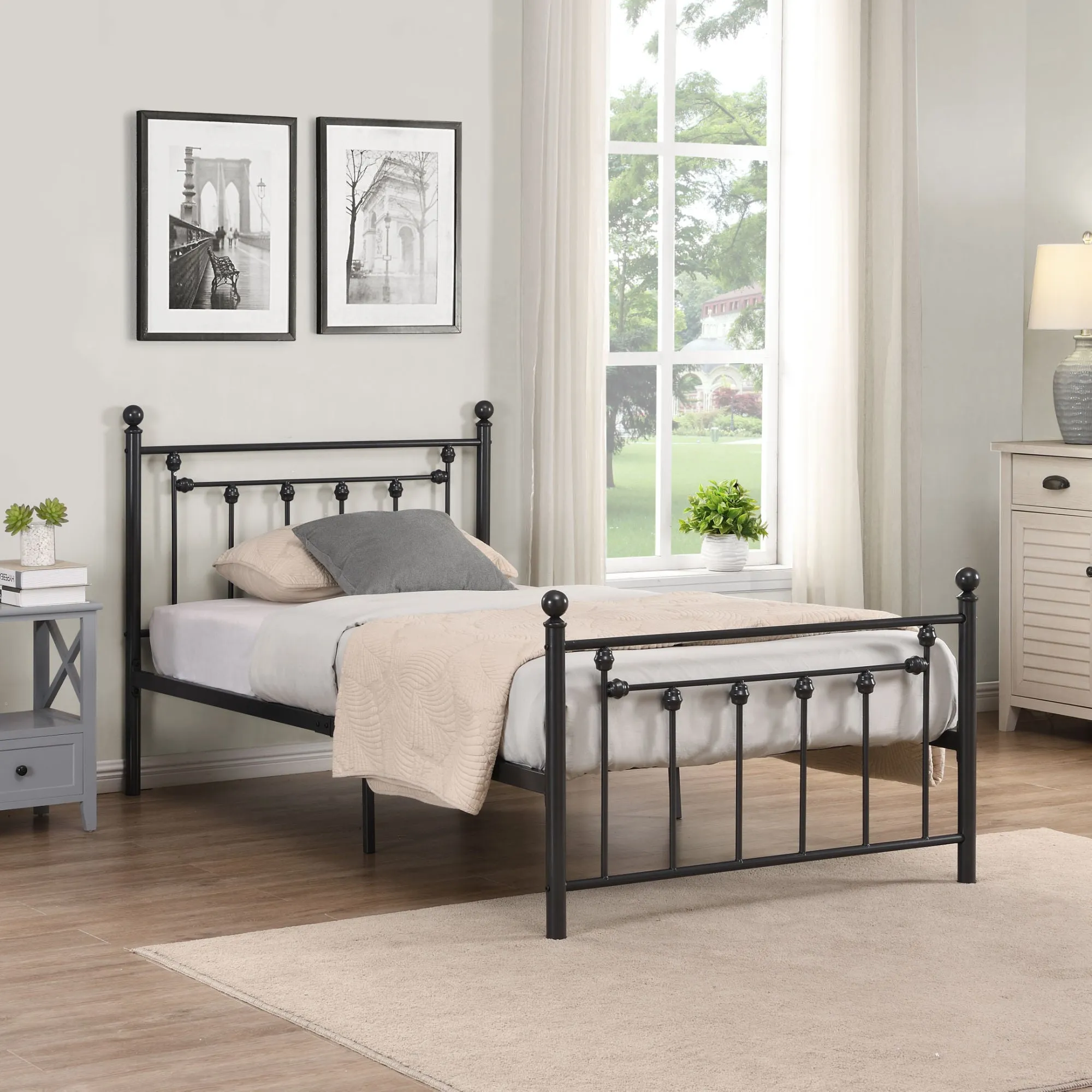 Twin Size Metal Bed Frame with Headboard and Footboard