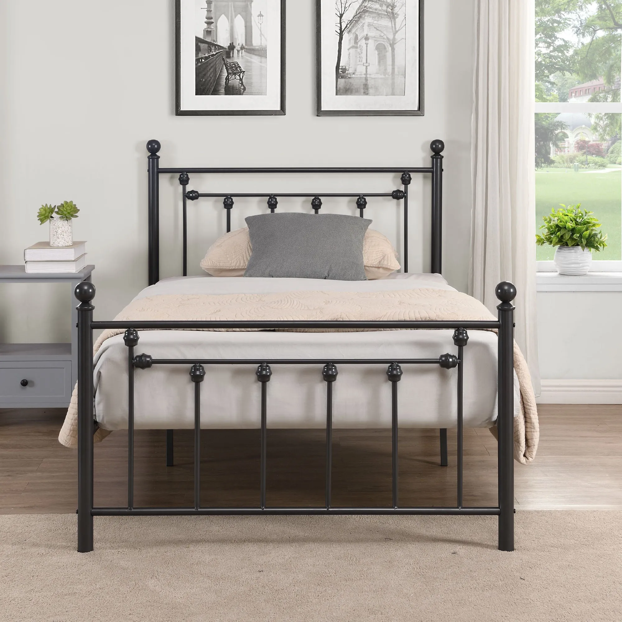 Twin Size Metal Bed Frame with Headboard and Footboard