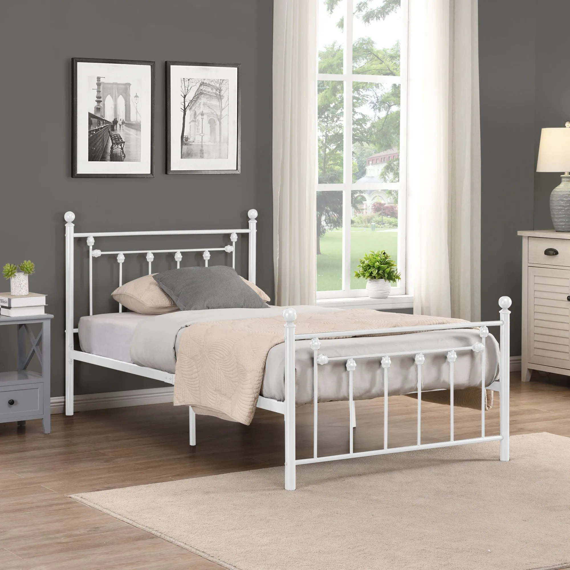 Twin Size Metal Bed Frame with Headboard and Footboard
