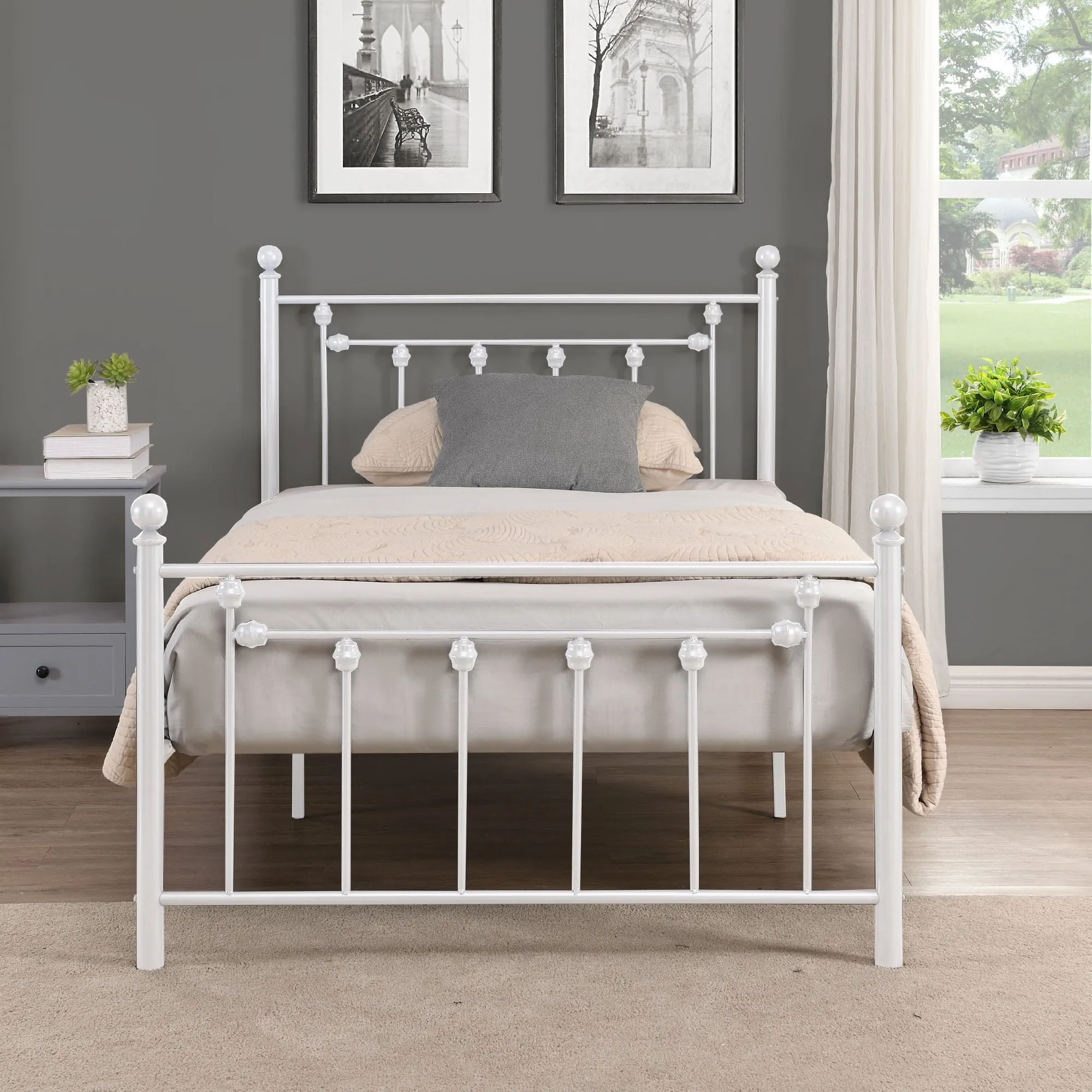 Twin Size Metal Bed Frame with Headboard and Footboard
