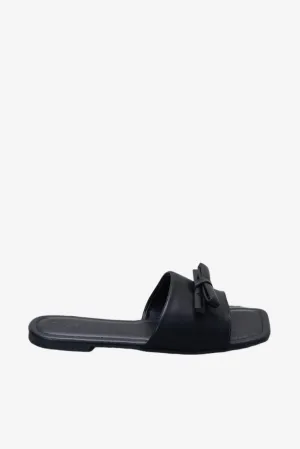 Women Black Bow Trim Mule
