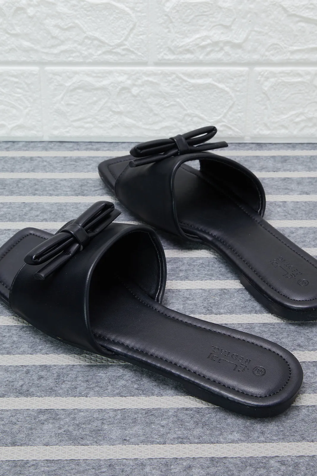Women Black Bow Trim Mule