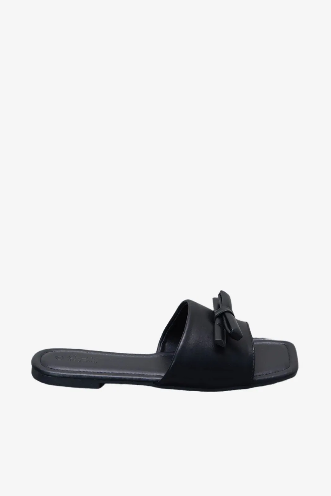 Women Black Bow Trim Mule
