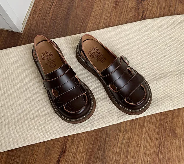 Women Perforated Breathable Genuine Leather Slip-Ons